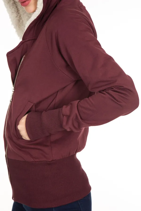 Bordo Fermuarlı Sweatshirt