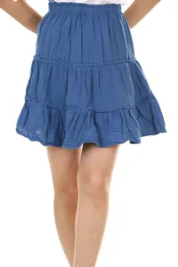 Denim Katlı Mini Etek