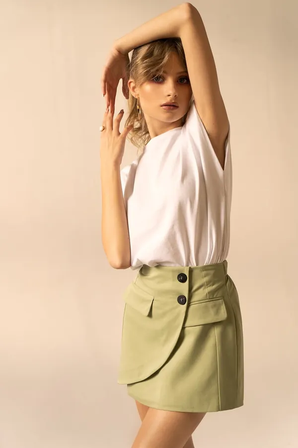 Fıstık Yeşili Kruvaze Mini Etek