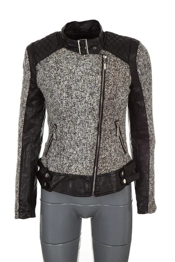 Gri Tüvit Biker Ceket