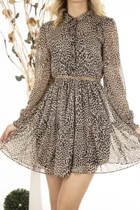 Leopar Desenli Mini Elbise
