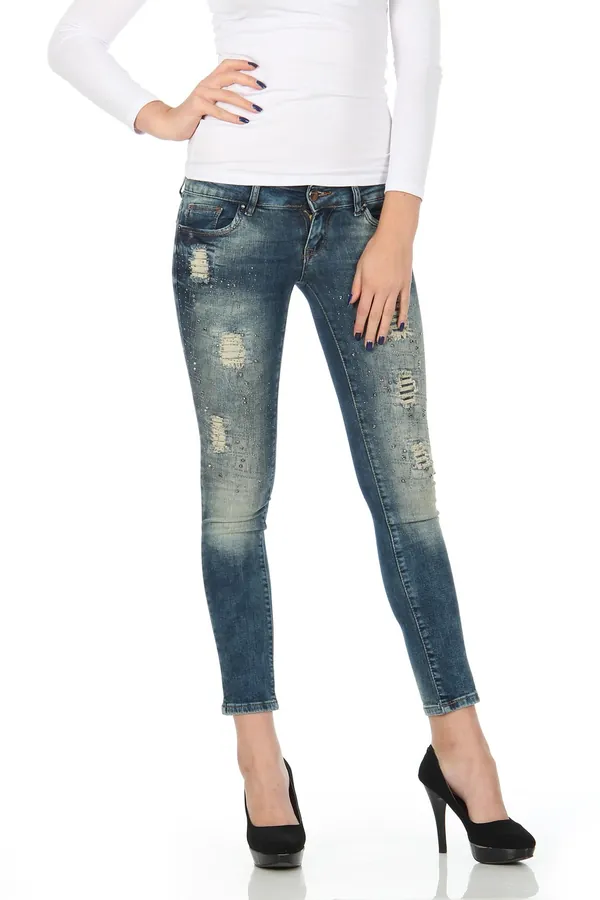 Taşlanmış Yırtık Skinny Jean